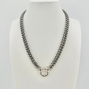 David Yurman Double Wheat Chain Diamond Necklace - 16" - RARE